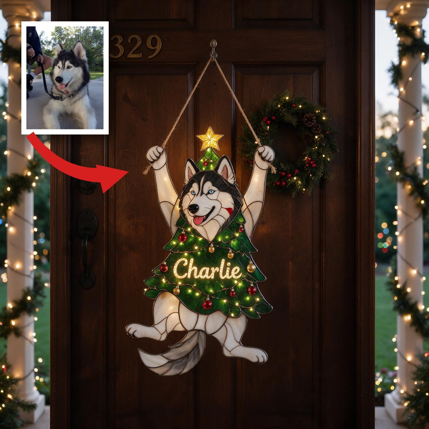 Personalized Playful Siberian Husky Christmas Tree LED Acrylic Sign - Festive Dog Lover Holiday Home Decor Gift