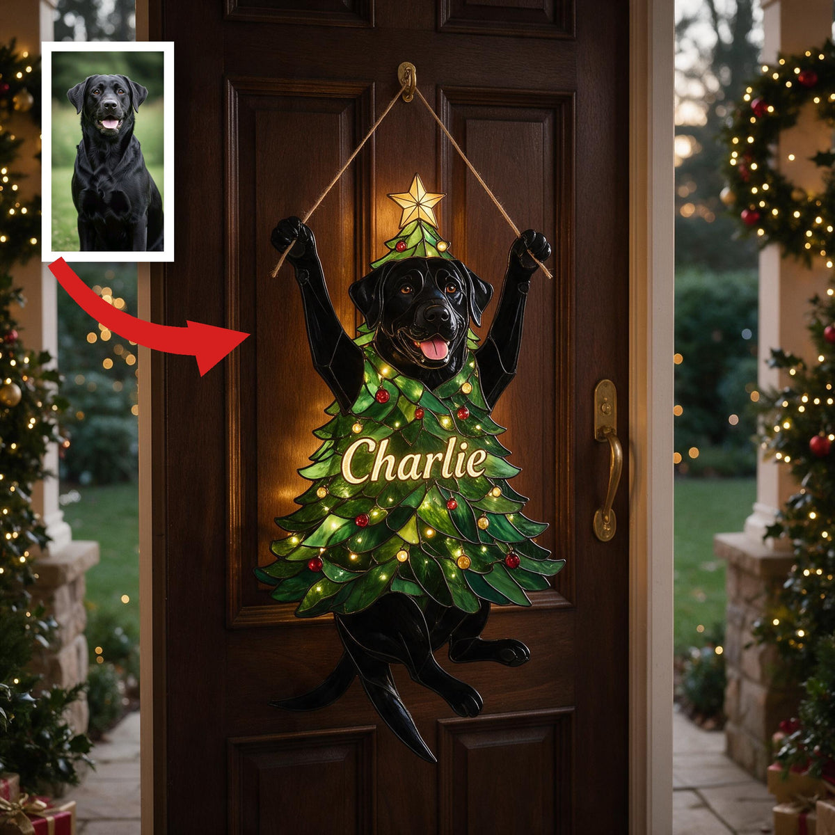 Personalized Black Labrador Retriever Christmas Tree LED Acrylic Sign | Custom Dog Lover Christmas Home Decor Gift