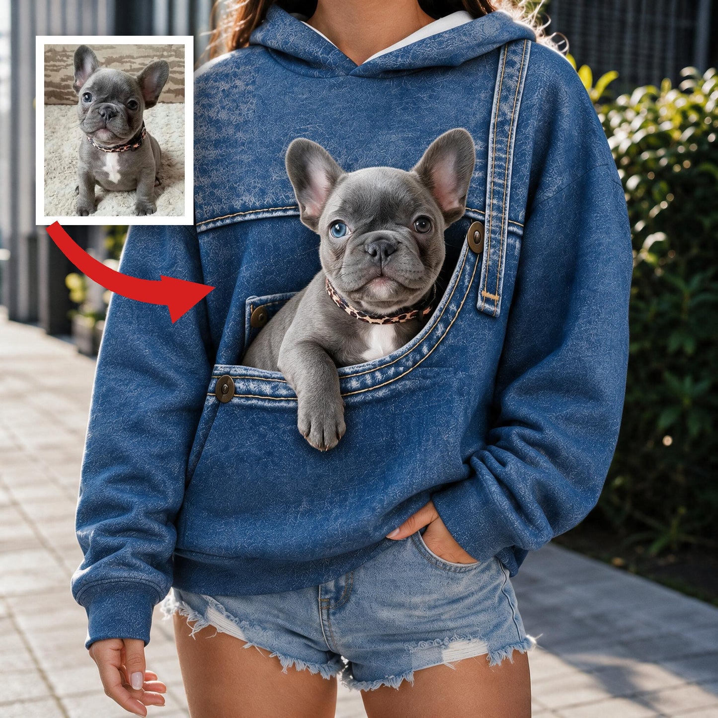 Gray French Bulldog Puppy All Over Print Hoodie, Personalized Unique Gift For Frenchie Dog Pet Owners