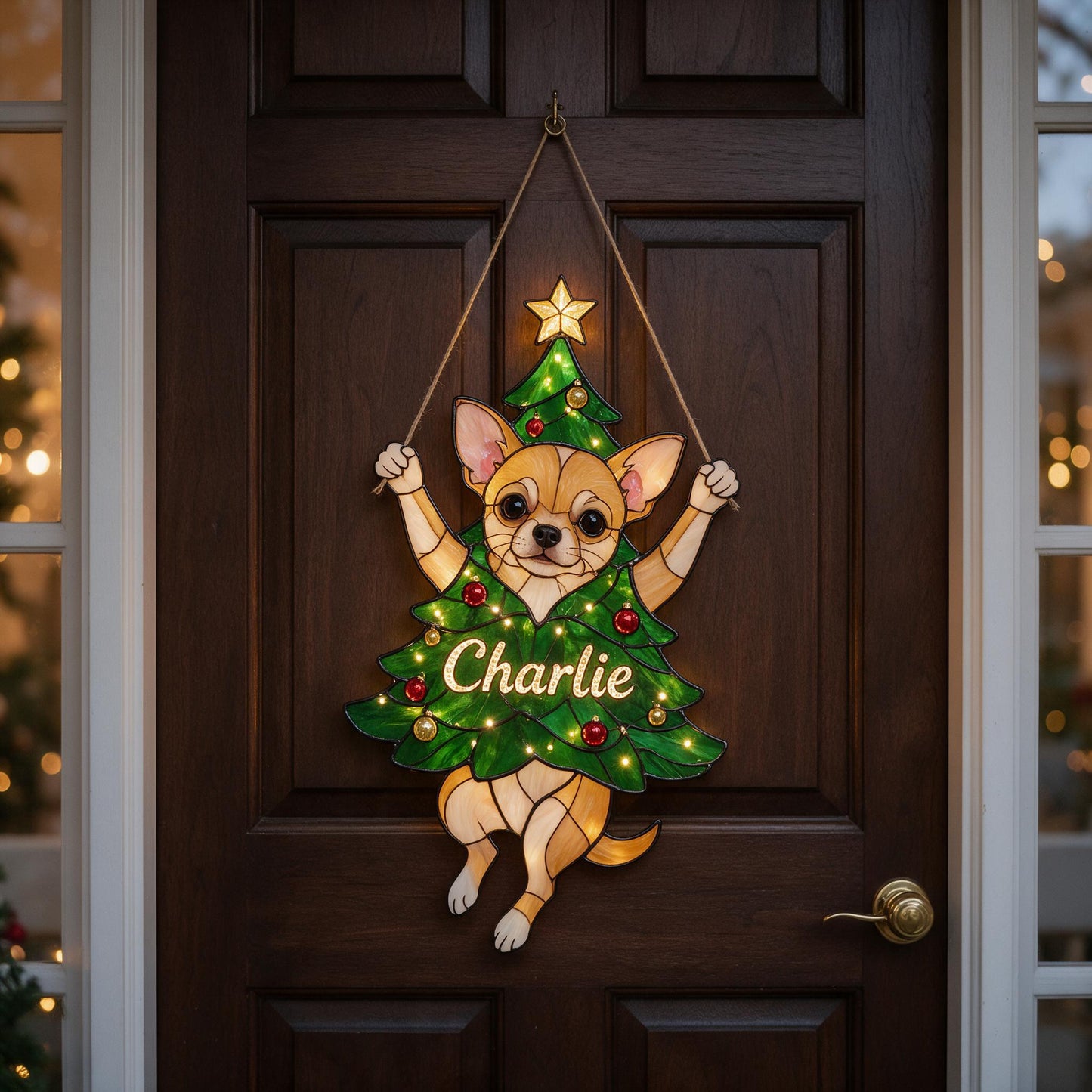 Merry Little Clinger Personalized Tan Chihuahua Christmas LED Acrylic Sign, Custom Holiday Gift for Chihuahua Dog Lovers
