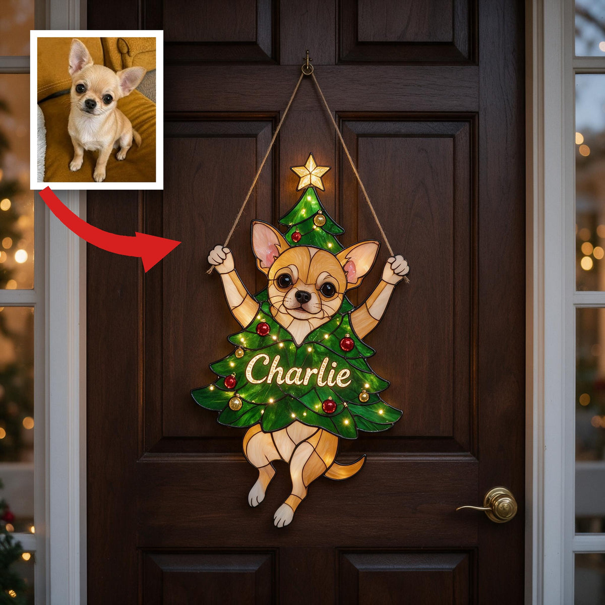 Merry Little Clinger Personalized Tan Chihuahua Christmas LED Acrylic Sign, Custom Holiday Gift for Chihuahua Dog Lovers