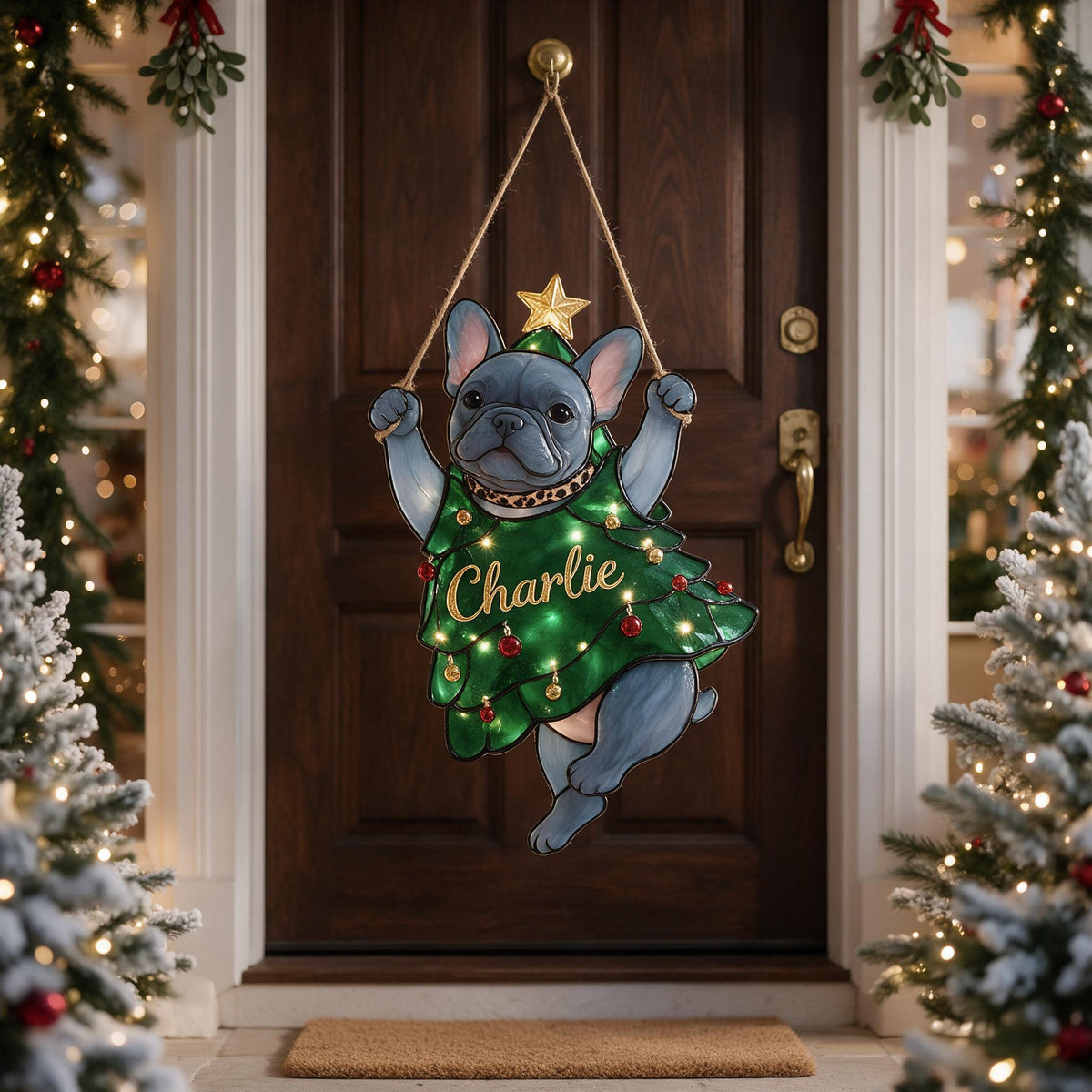 Personalized Blue French Bulldog Christmas Tree LED Acrylic Sign | Custom Dog Lover Holiday Home Decor Gift