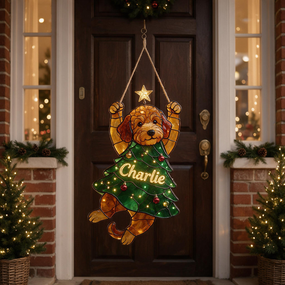 Personalized Tan Standard Poodle Christmas LED Acrylic Sign - Merry Little Clinger Dog Lover Holiday Decor Gift