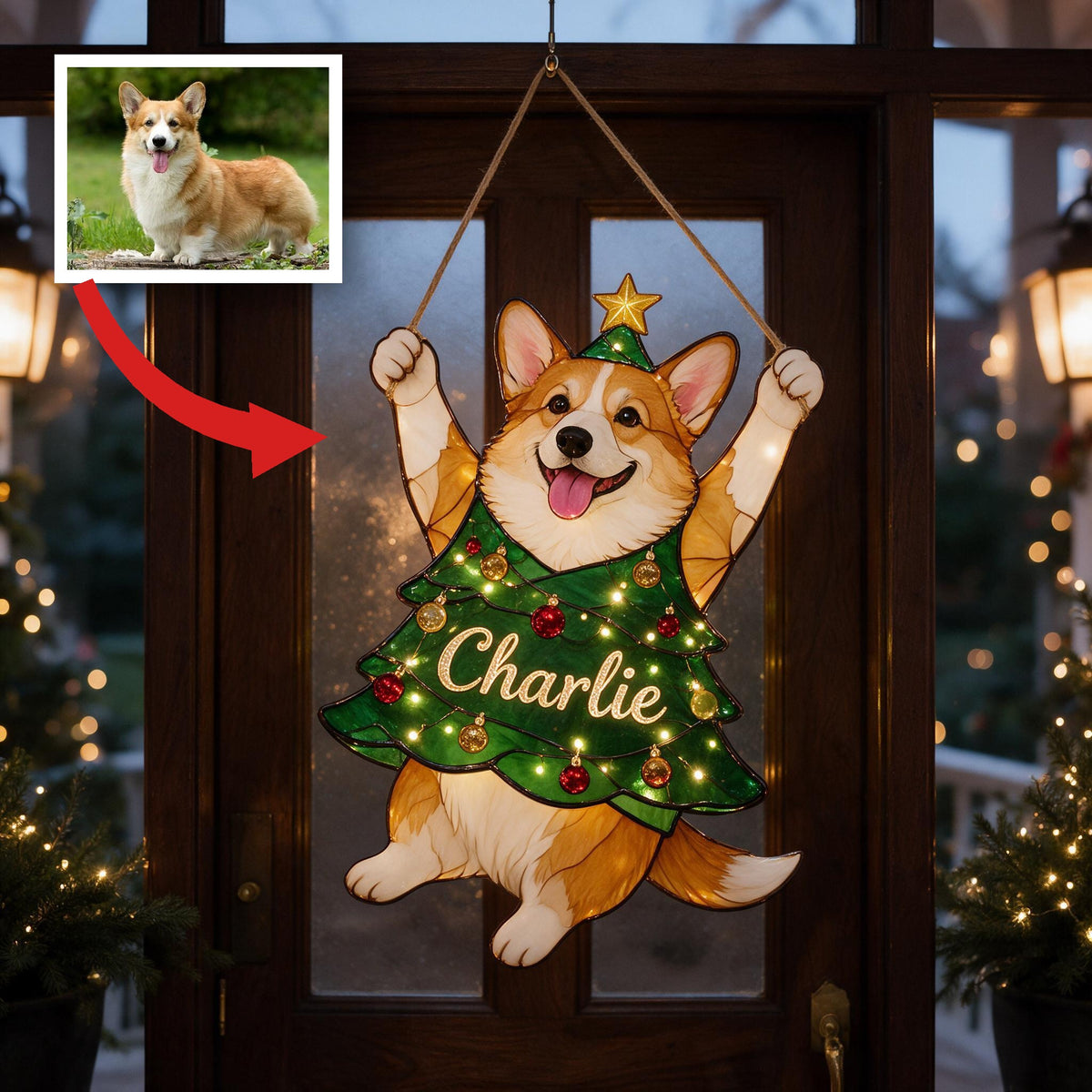 Personalized Welsh Corgi Christmas Tree LED Acrylic Sign, Cute Festive Pet Owner Holiday Home Decor Gift