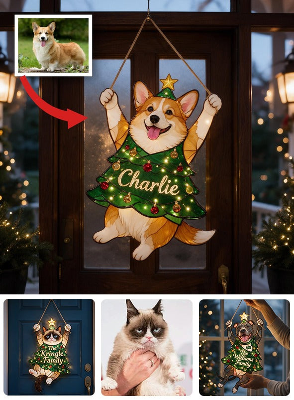 Personalized Welsh Corgi Christmas Tree LED Acrylic Sign, Cute Festive Pet Owner Holiday Home Decor Gift