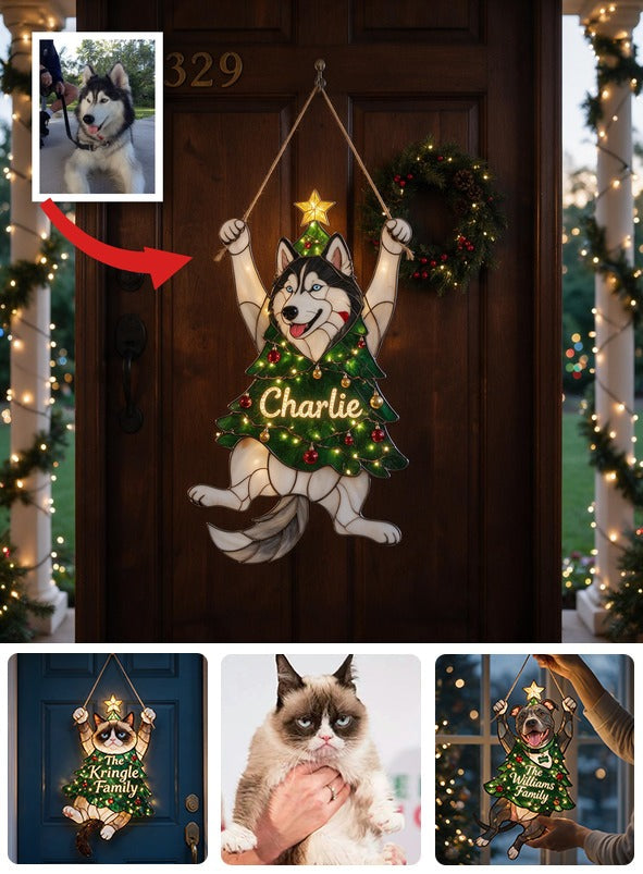 Personalized Playful Siberian Husky Christmas Tree LED Acrylic Sign - Festive Dog Lover Holiday Home Decor Gift