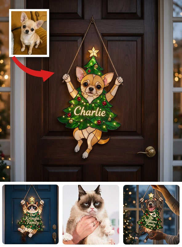 Merry Little Clinger Personalized Tan Chihuahua Christmas LED Acrylic Sign, Custom Holiday Gift for Chihuahua Dog Lovers