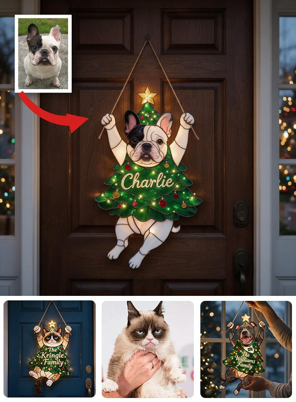 Merry Little Clinger Personalized English Bulldog Christmas LED Acrylic Sign, Festive Hanging Holiday Decor Gift for Dog Owners