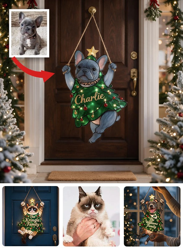 Personalized Blue French Bulldog Christmas Tree LED Acrylic Sign | Custom Dog Lover Holiday Home Decor Gift