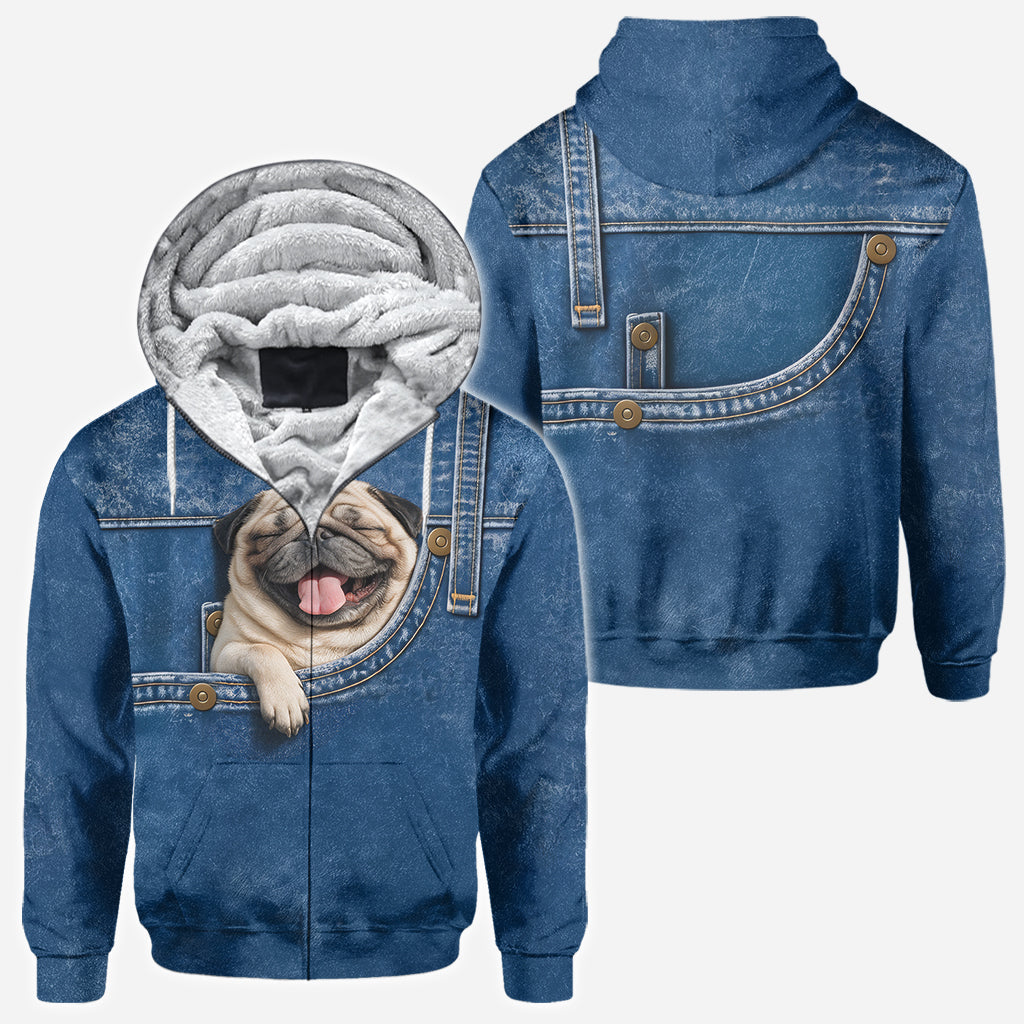 Cute Blue-Eyed Siberian Husky Pocket Design All Over Print Hoodie, Great Gift for Dog Pet Owners