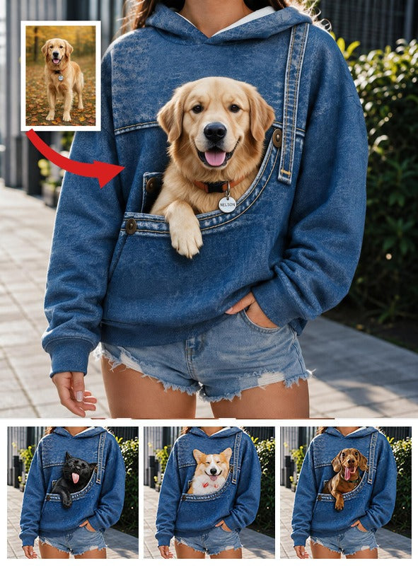 Personalized Smiling Golden Retriever Pocket Print Hoodie, Unique Gift for Dog Owner Pet Lover