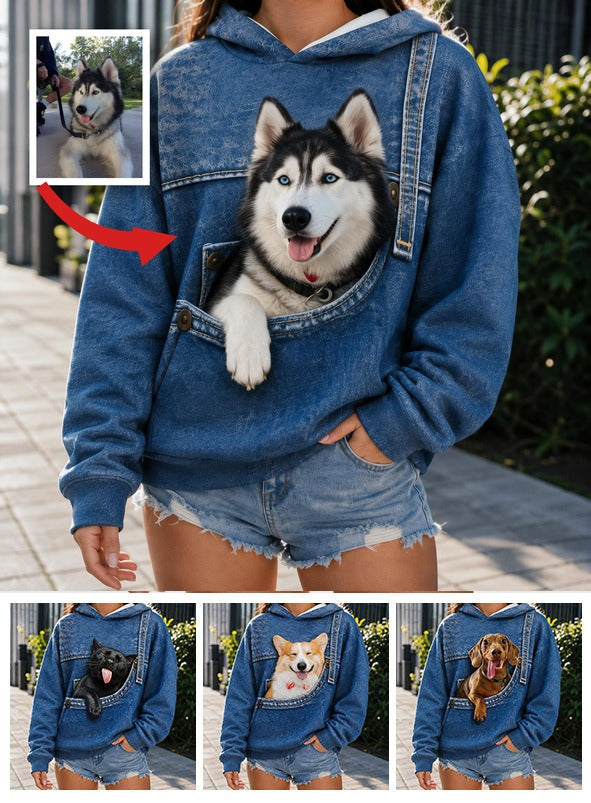 Cute Blue-Eyed Siberian Husky Pocket Design All Over Print Hoodie, Great Gift for Dog Pet Owners