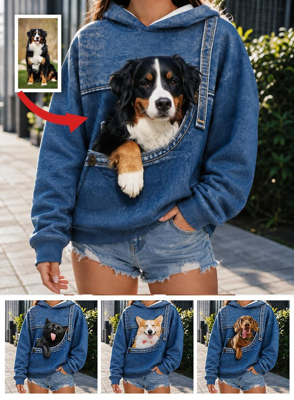 Personalized Tri-Color Australian Shepherd Faux Pocket Print Hoodie, Great Gift for Australian Shepherd Dog Owners