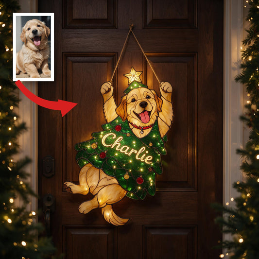 Panneau LED Acrylique Personnalisé Golden Retriever Joyeux Noël, Cadeau Décor de Fête
