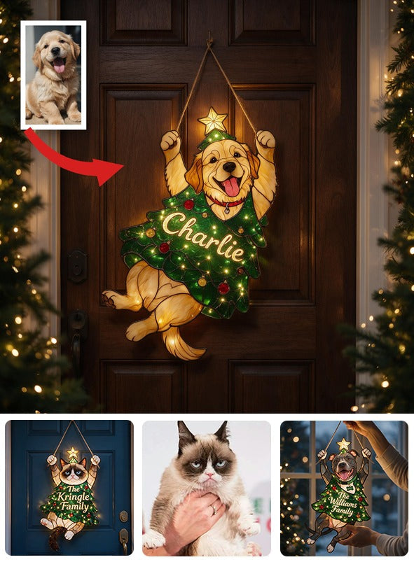 Merry Little Clinger Personalized Golden Retriever Puppy Christmas LED Acrylic Sign, Dog Lover Holiday Home Decor Gift