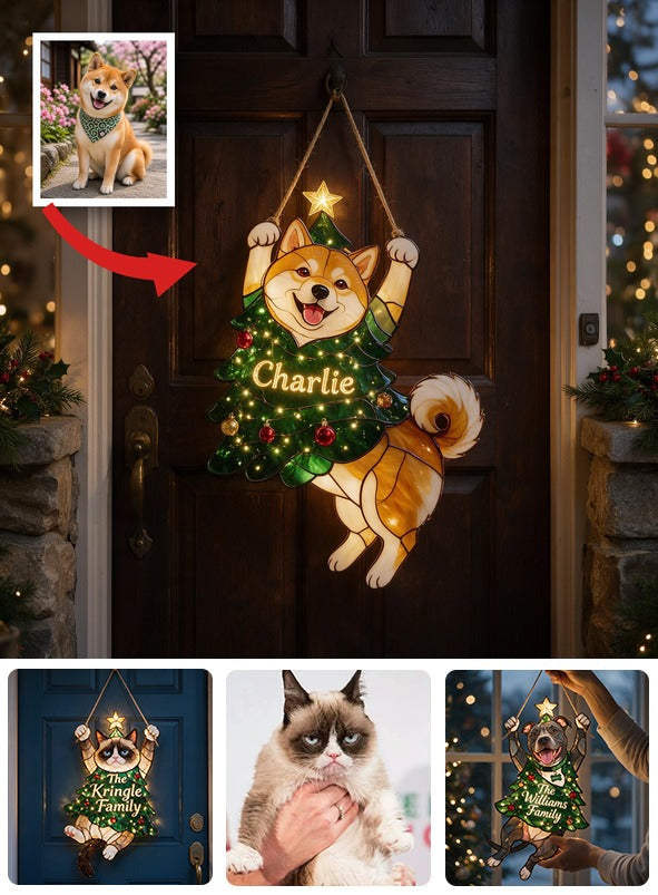 Merry Little Clinger Personalized Akita Inu Christmas Tree LED Acrylic Sign, Dog Lover Holiday Home Decor Gift