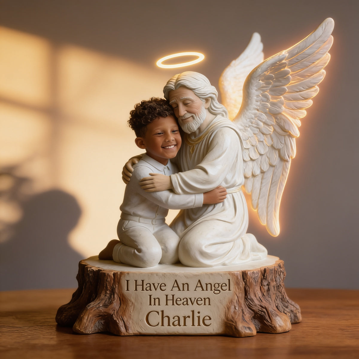 Personalized I Have An Angel In Heaven Memorial Acrylic LED Night Light, Guardian Angel Hugging Child Bereavement Keepsake Gift