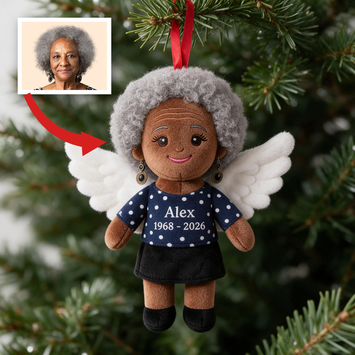 Personalized Angel Black Grandma Memorial Plush Ornament - I'm Always With You Sympathy Christmas Remembrance Keepsake Gift