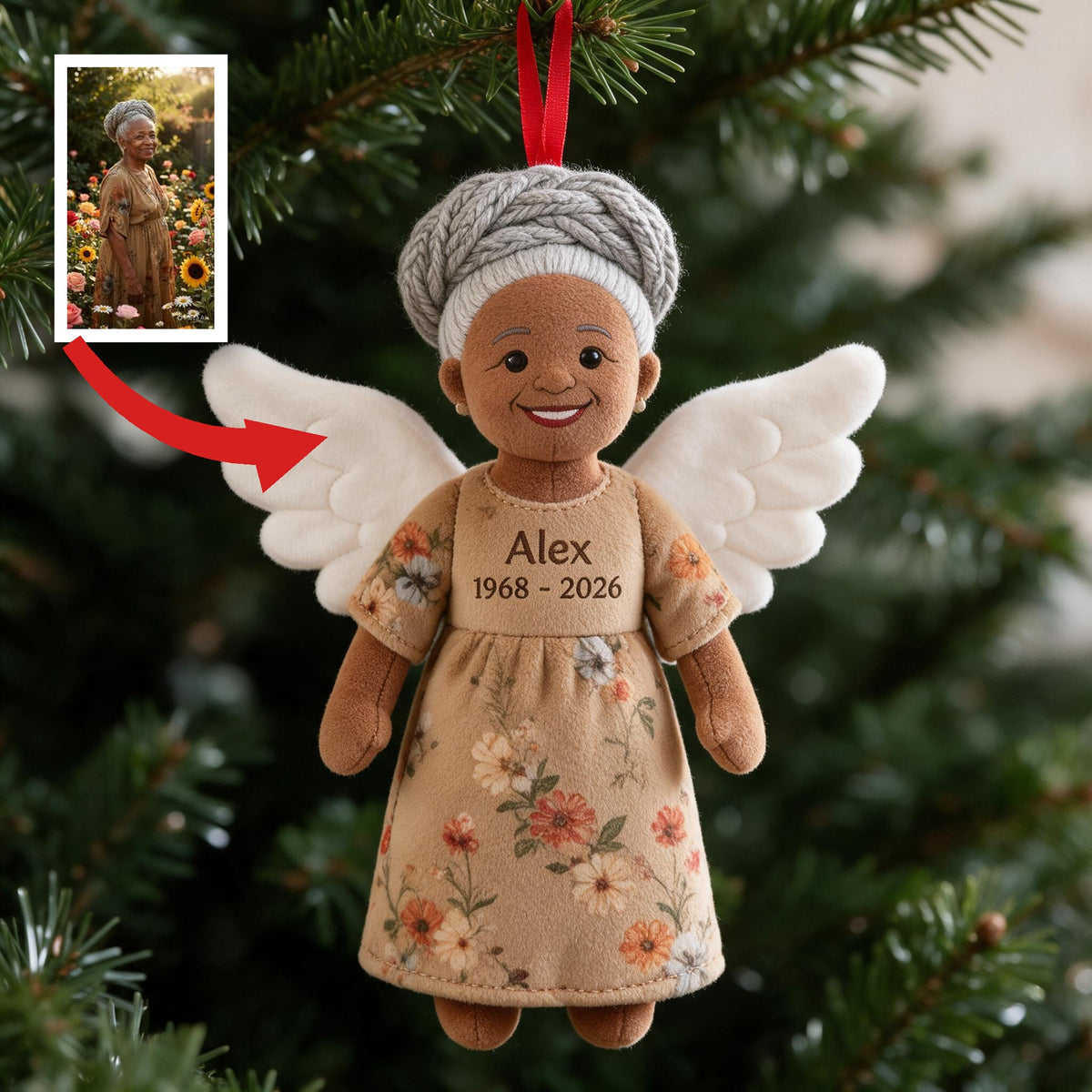 Personalized Black Mom Angel Memorial Plush Ornament - I'm Always With You Remembrance Sympathy Christmas Keepsake Gift