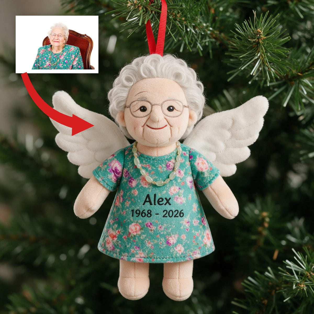 Personalized Angel Grandma Memorial Plush Ornament, Custom Remembrance Sympathy Christmas Keepsake Gift