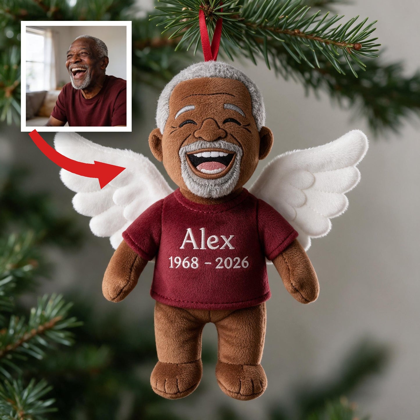 Personalized Angel Latina Grandpa Memorial Plush Ornament - I'm Always With You Remembrance Keepsake Christmas Gift