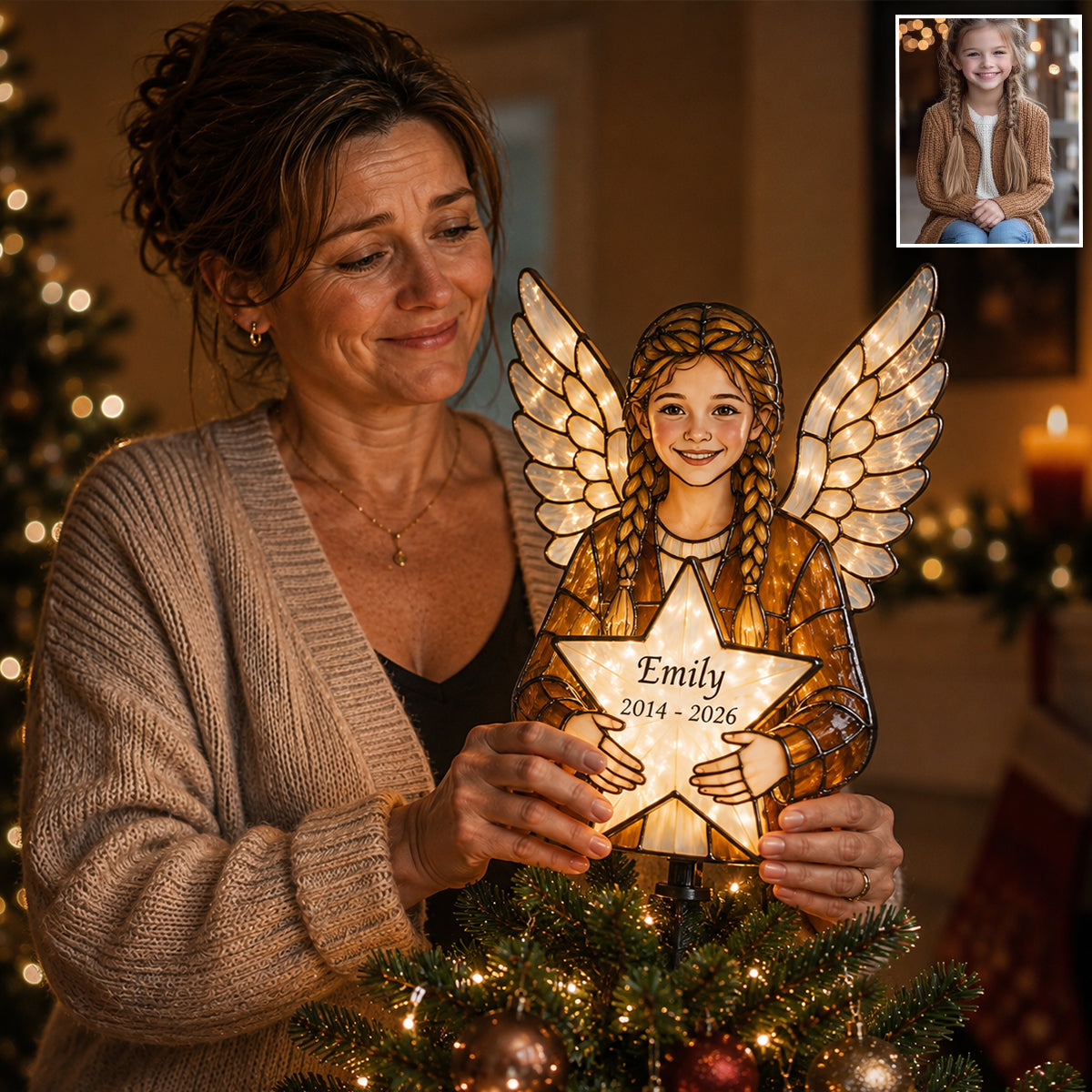 Personalized Memorial Siamese Cat Angel LED Christmas Tree Topper Custom Pet Remembrance Holiday Decor