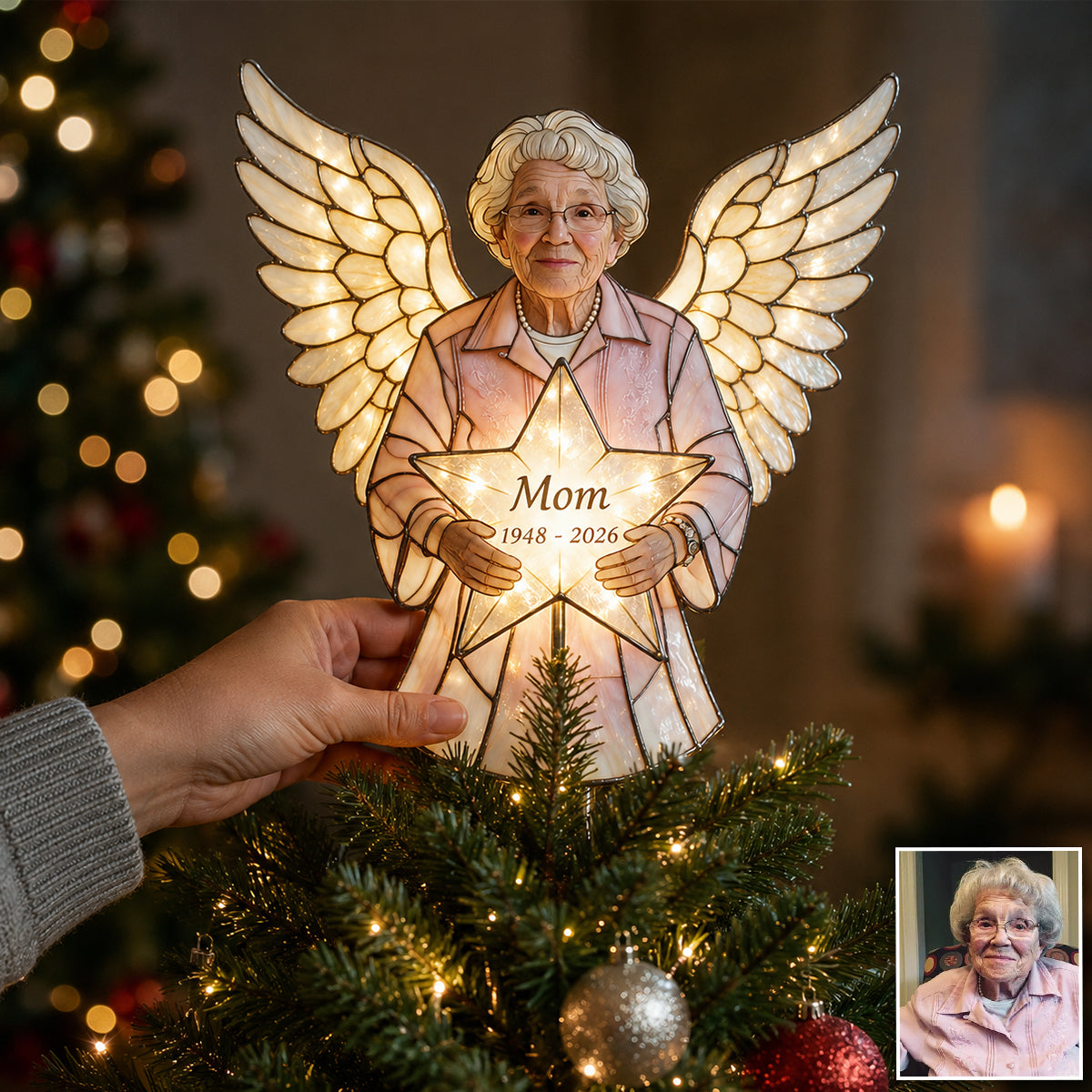 Personalized Memorial Dad Angel LED Christmas Tree Topper - Custom Holiday Bereavement Remembrance Keepsake Gift