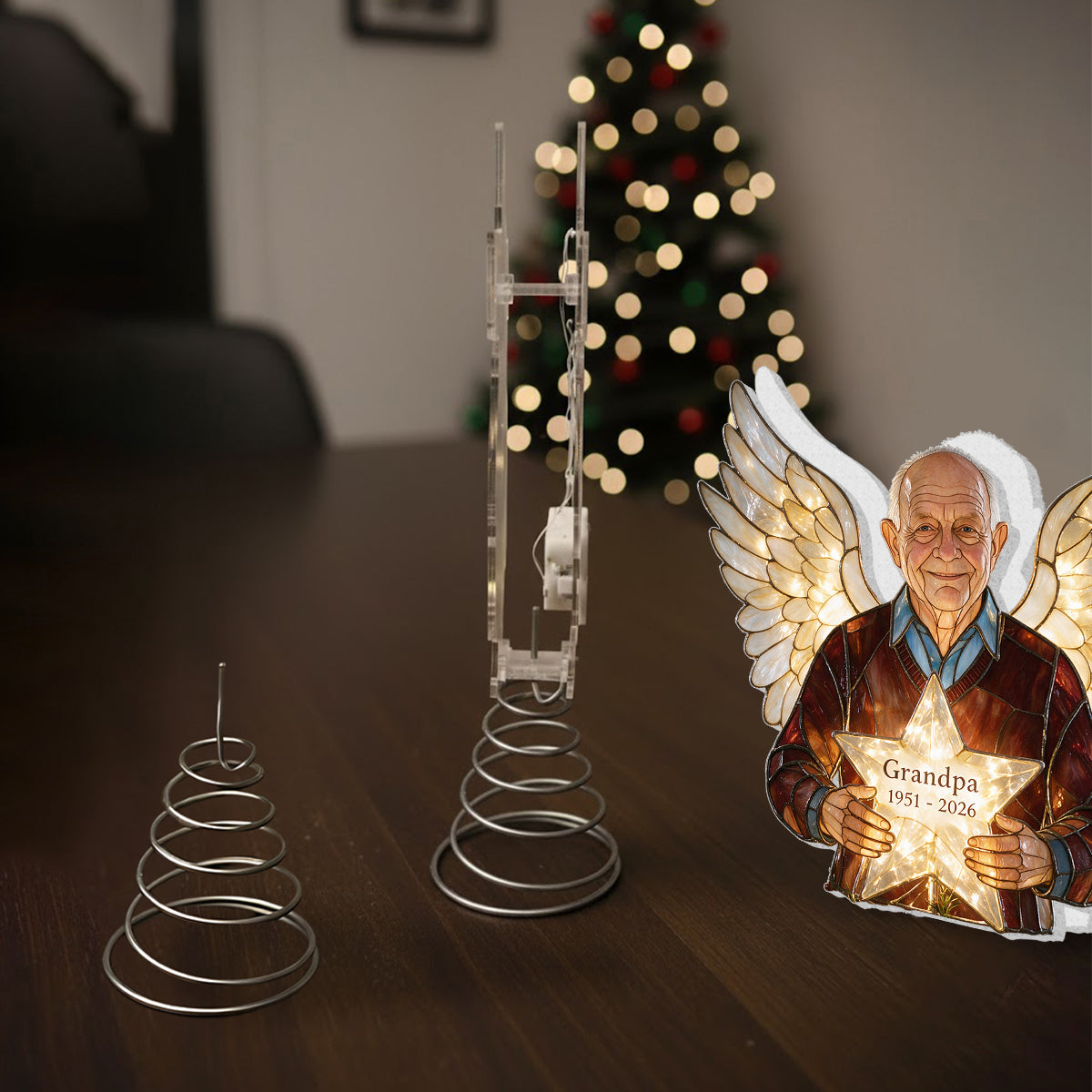 Personalized Black Grandma Memorial Angel LED Christmas Tree Topper Custom Remembrance Holiday Keepsake Gift