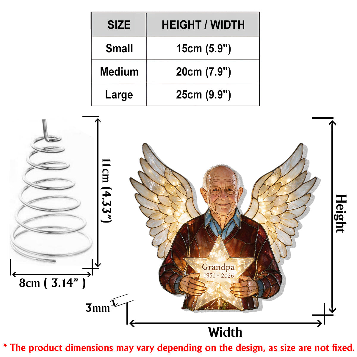 Personalized Black Grandpa Memorial Angel LED Light Christmas Tree Topper, Custom Remembrance Holiday Keepsake Decor