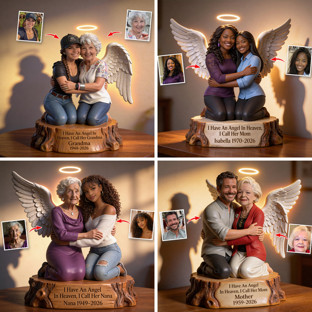Personalized I Have An Angel In Heaven Memorial Acrylic LED Night Light, Guardian Angel Hugging Child Bereavement Keepsake Gift