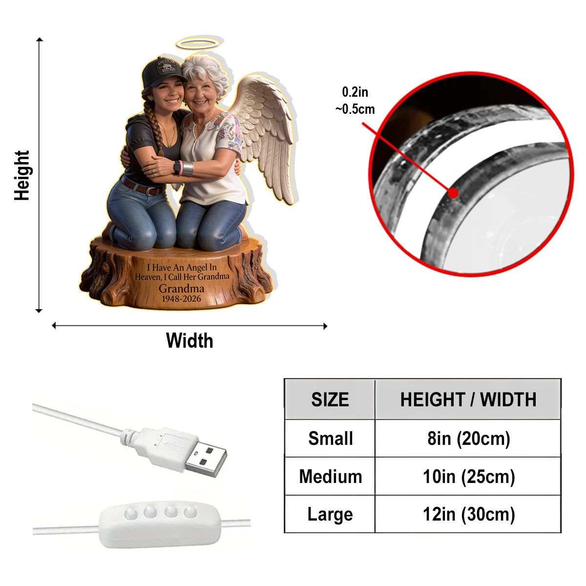 Personalized Memorial Acrylic LED Night Light - Guardian Angel Father Hugging Child Heaven Remembrance Sympathy Gift