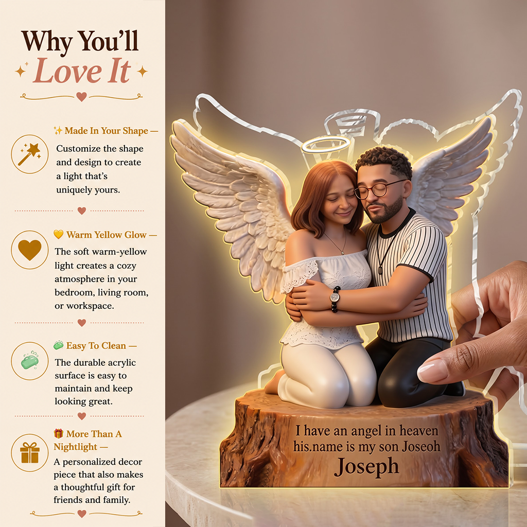 I Have An Angel In Heaven Personalized Couple Memorial Acrylic LED Night Light Bereavement Sympathy Gift