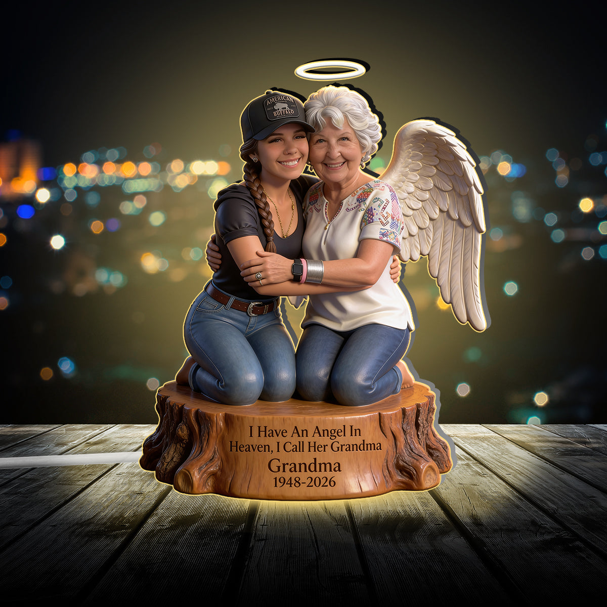 I Have An Angel In Heaven Personalized Couple Memorial Acrylic LED Night Light Bereavement Sympathy Gift