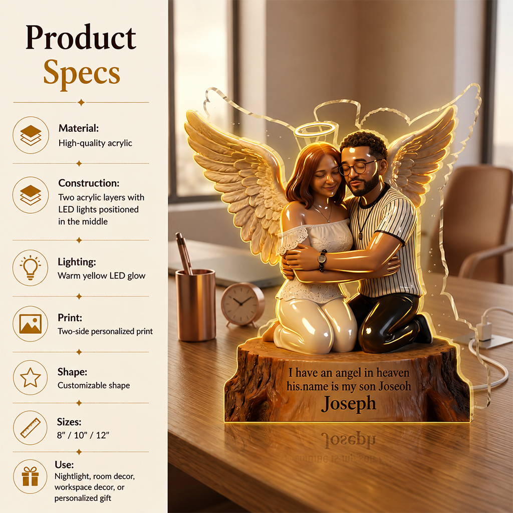I Have An Angel In Heaven Personalized Couple Memorial Acrylic LED Night Light Bereavement Sympathy Gift