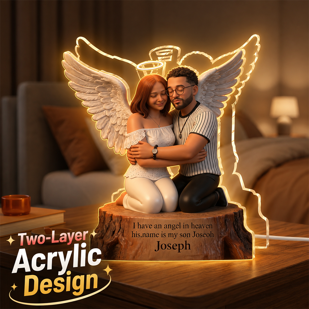 I Have An Angel In Heaven Personalized Couple Memorial Acrylic LED Night Light Bereavement Sympathy Gift
