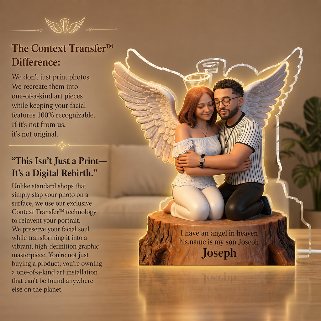 Personalized Memorial Acrylic LED Night Light - Guardian Angel Father Hugging Child Heaven Remembrance Sympathy Gift