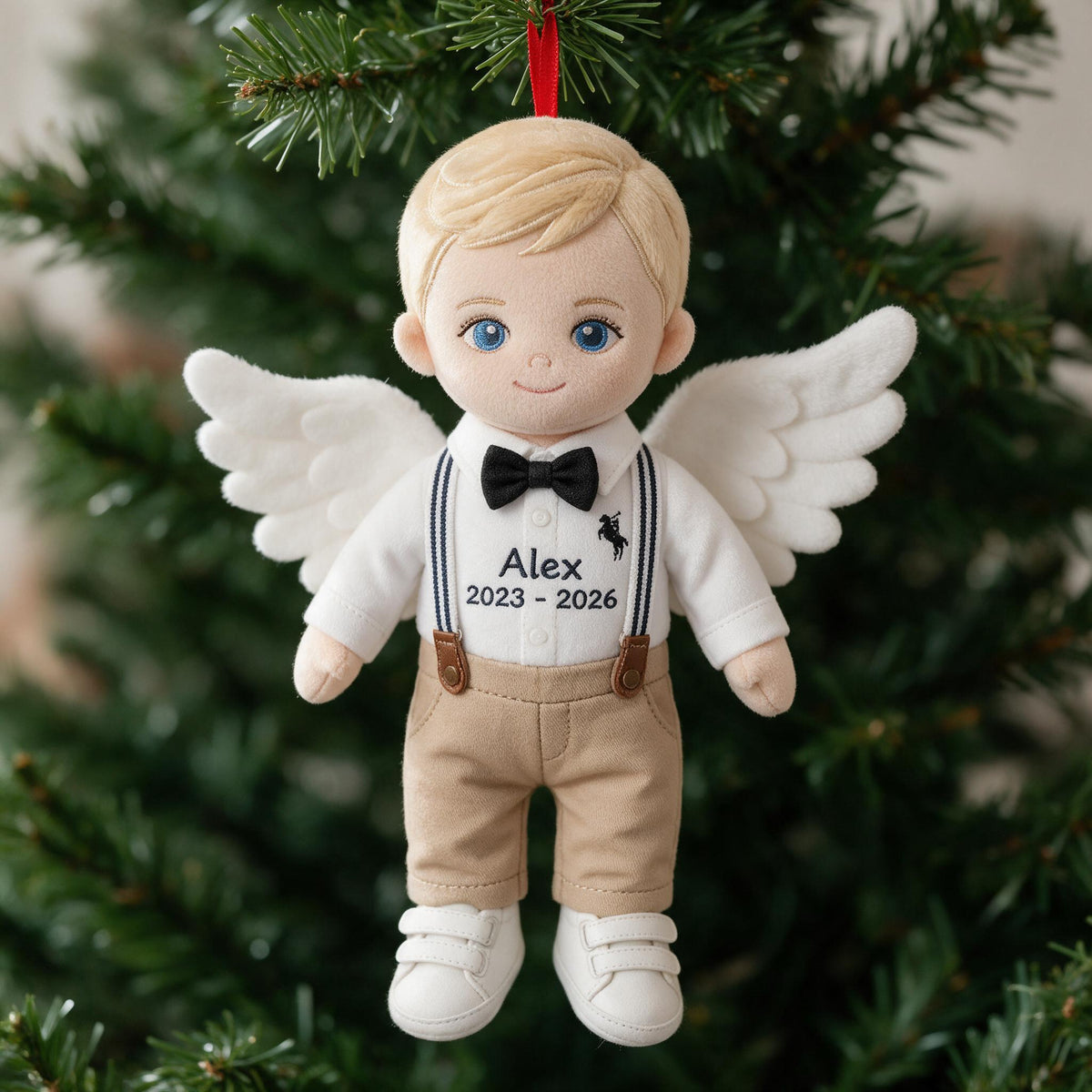 I'm Always With You Personalized Blonde Little Boy Angel Memorial Plush Ornament, Custom Remembrance Christmas Keepsake Gift