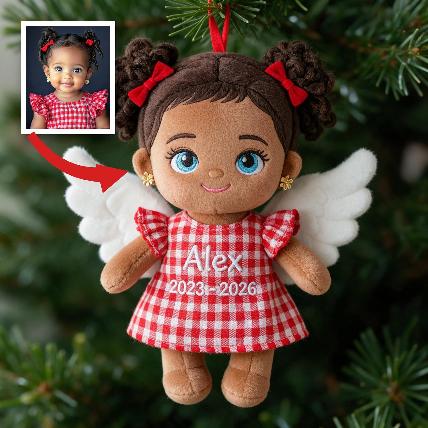 I'm Always With You Personalized Little Angel Latina Girl Memorial Plush Ornament Custom Christmas Remembrance Keepsake Gift