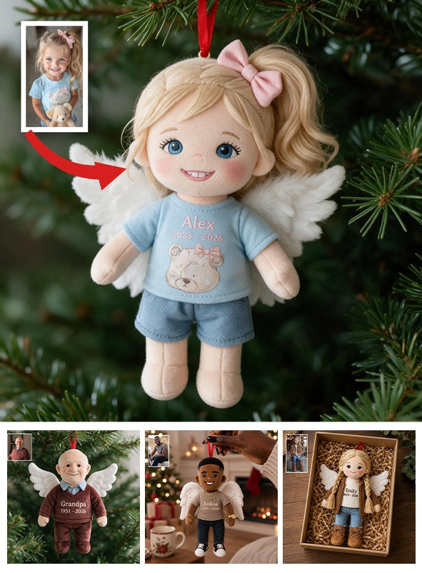 Personalized Blonde Winged Angel Kid Memorial Plush Ornament - I'm Always With You Christmas Keepsake Gift