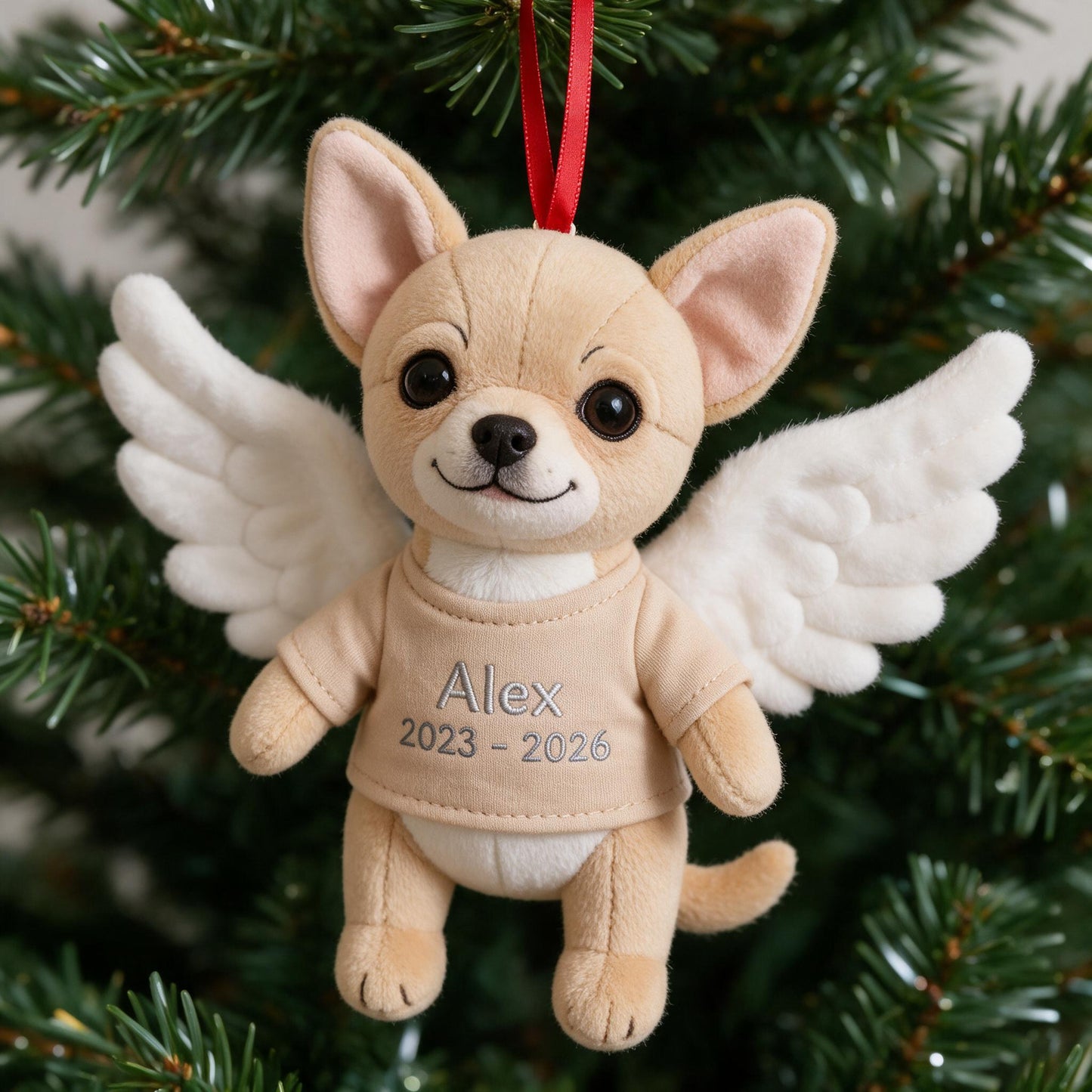 Personalized Angel Tan Chihuahua Memorial Plush Ornament | Pet Loss I'm Always With You Christmas Keepsake Gift