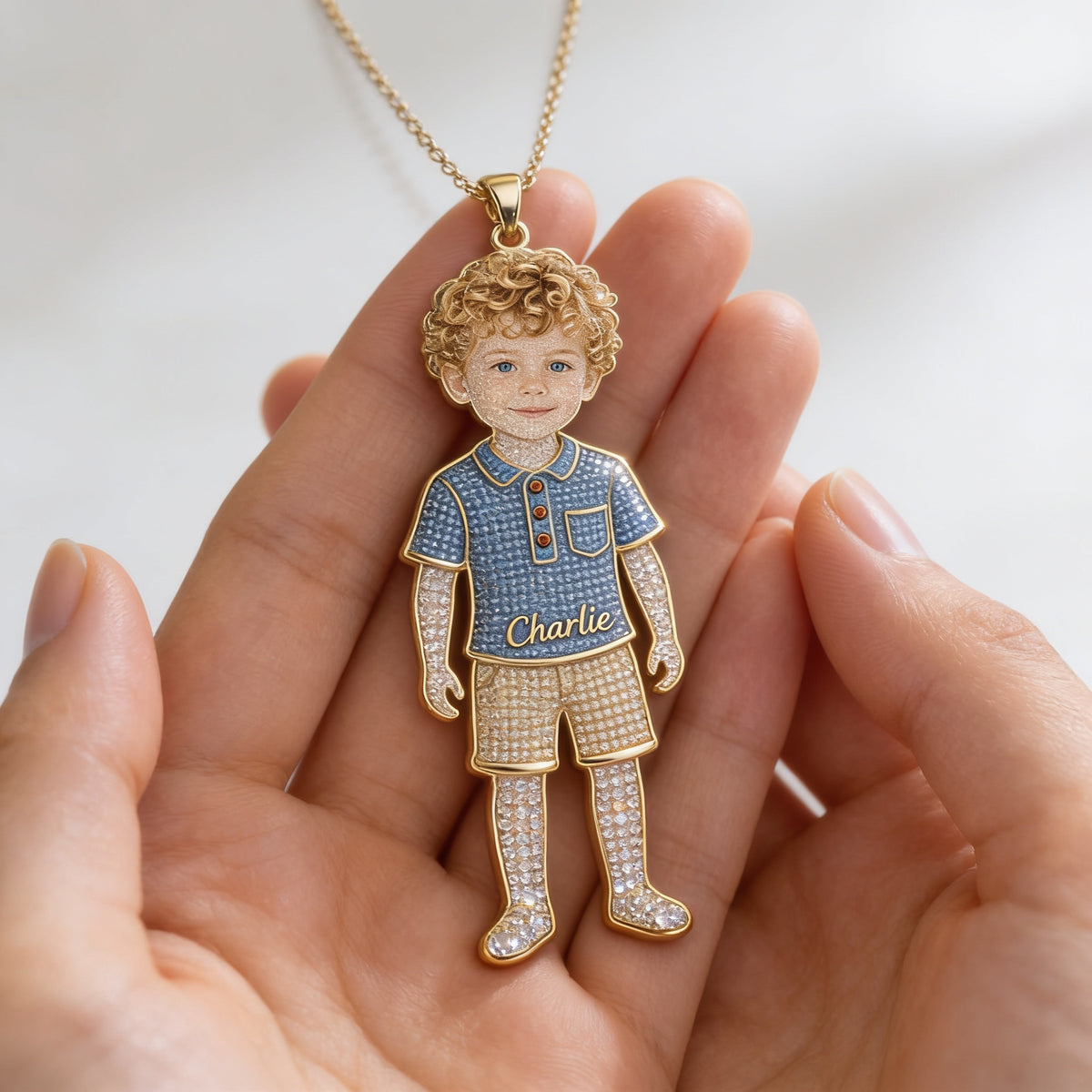 Personalized Custom Kid Portrait Shaped Metal Pendant Necklace, Sentimental Keepsake Jewelry Gift for Boy
