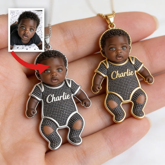 Collier Pendentif Métal Personnalisé en Forme d'Enfant 3D - Cadeau Bijou Maman