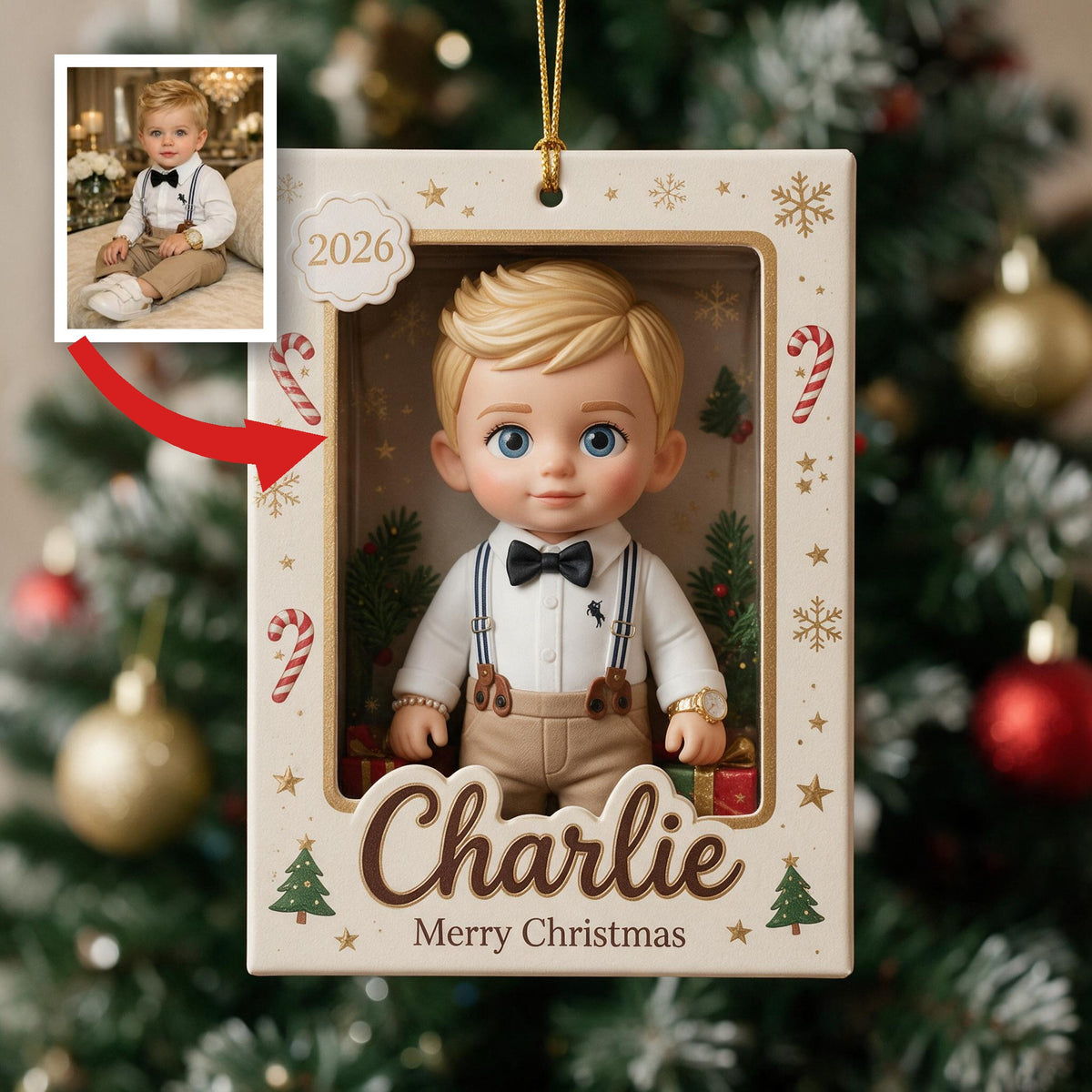 Personalized Cute Little Boy Custom Name 2026 Christmas Ornament Holiday Tree Keepsake Decoration Gift