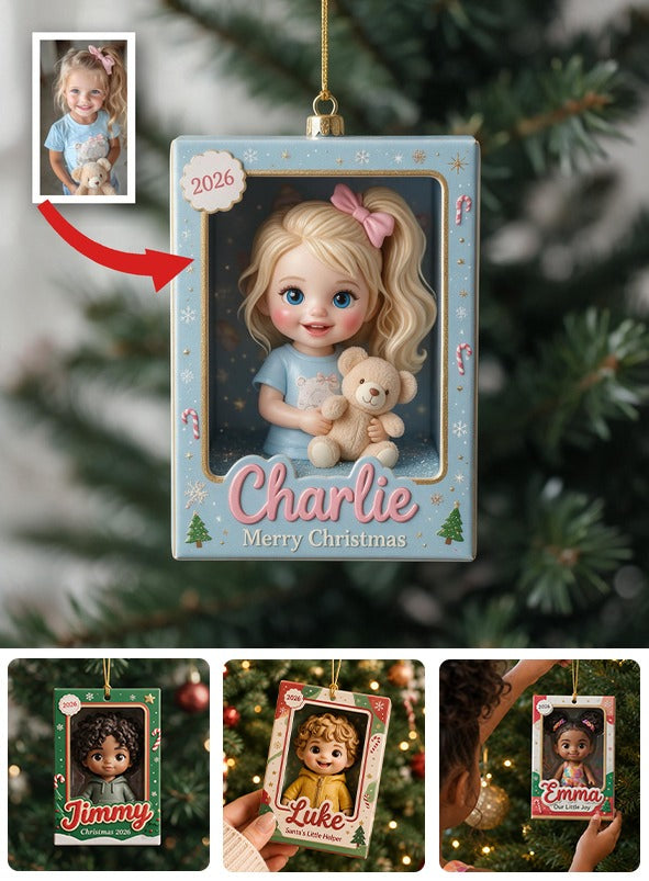 Personalized Cute 3D Little Girl Kid Christmas Ornament Custom 2026 Keepsake Holiday Tree Decoration Gift