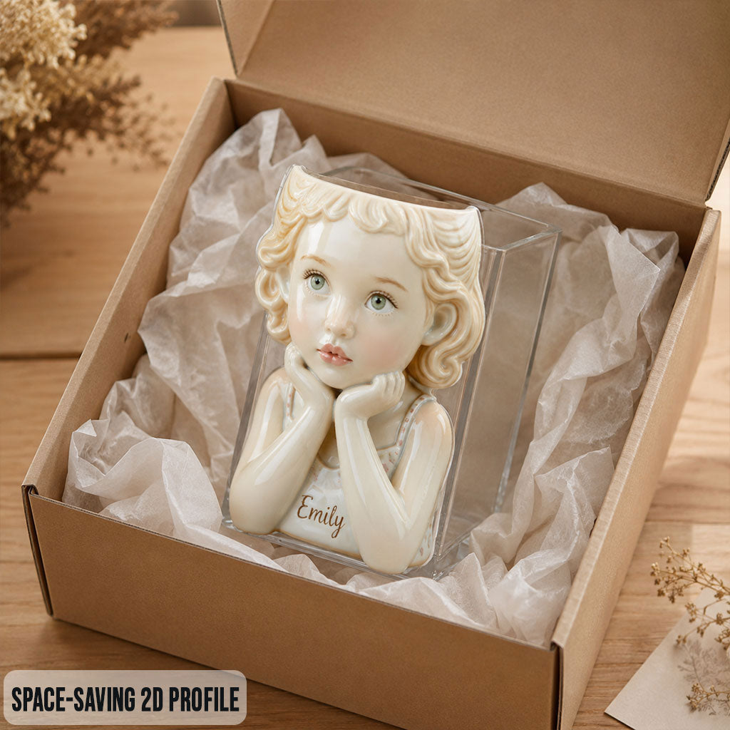 Personalized Curly Haired Little Boy 5 year old Acrylic Planter Pot Custom Child Portrait Home Decor Keepsake Gift