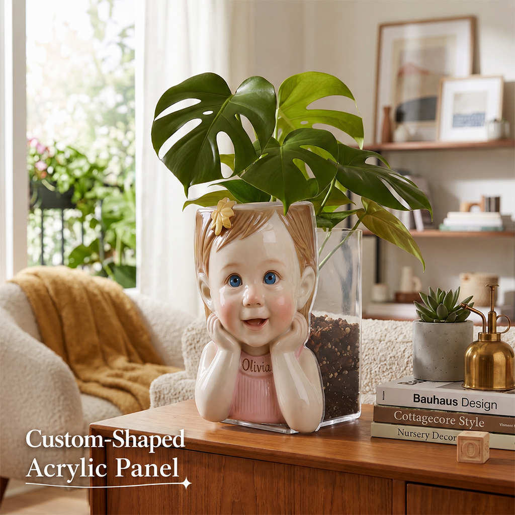 Custom Personalized Curly Haired Child Shaped Acrylic Planter Pot, Custom Name 4 Year Old Black Kid Flower Vase for Home Decor & Meaningful Gifting