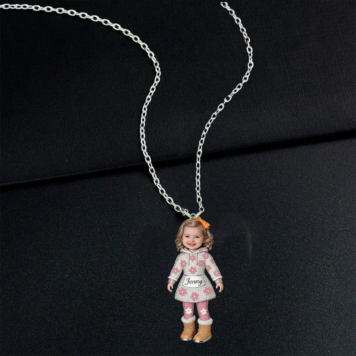 Personalized Custom Kid Portrait Shaped Metal Pendant Necklace, Sentimental Keepsake Jewelry Gift for Boy