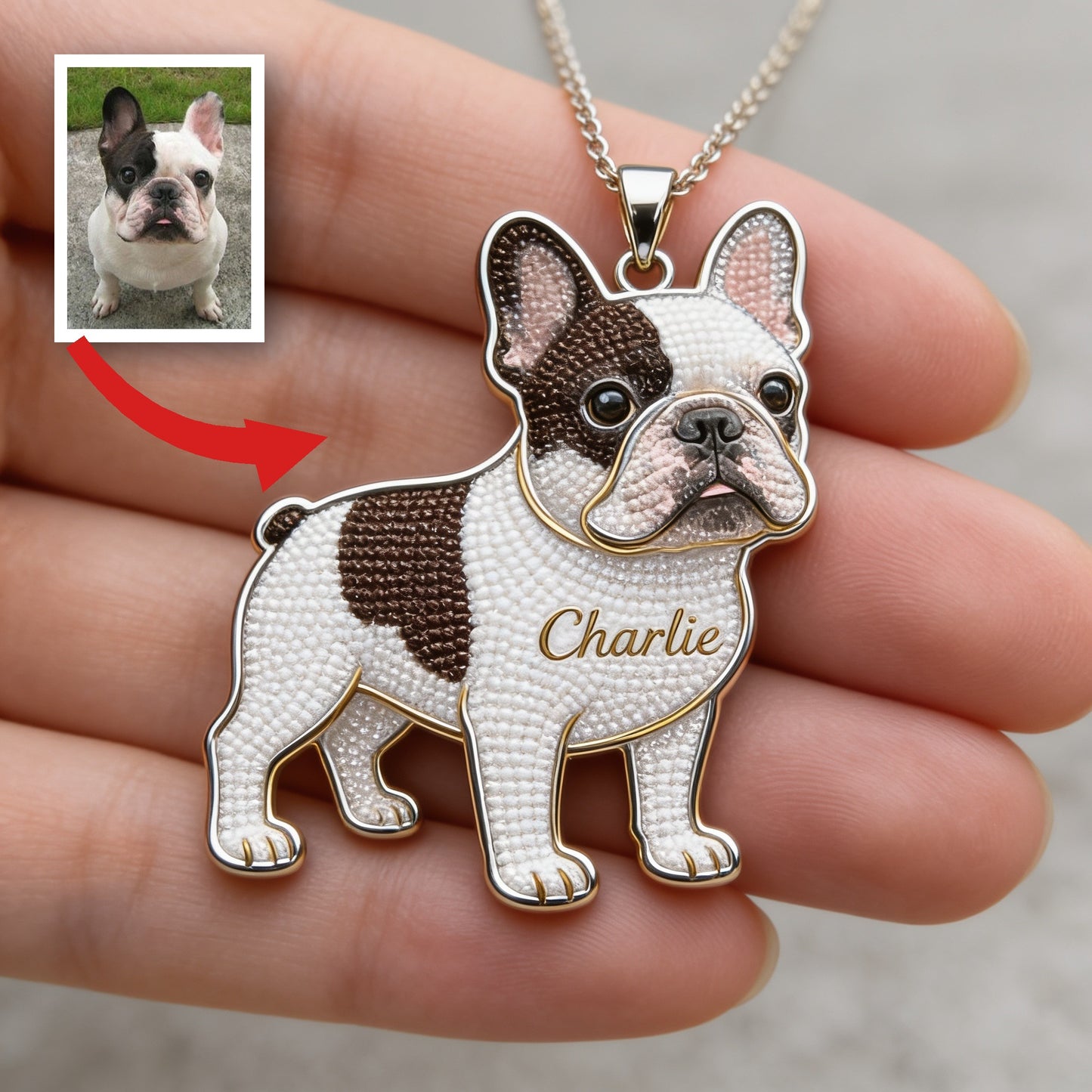 Personalized French Bulldog Shaped Metal Pendant Necklace Custom Engraved Name Gift for Frenchie Dog Owners