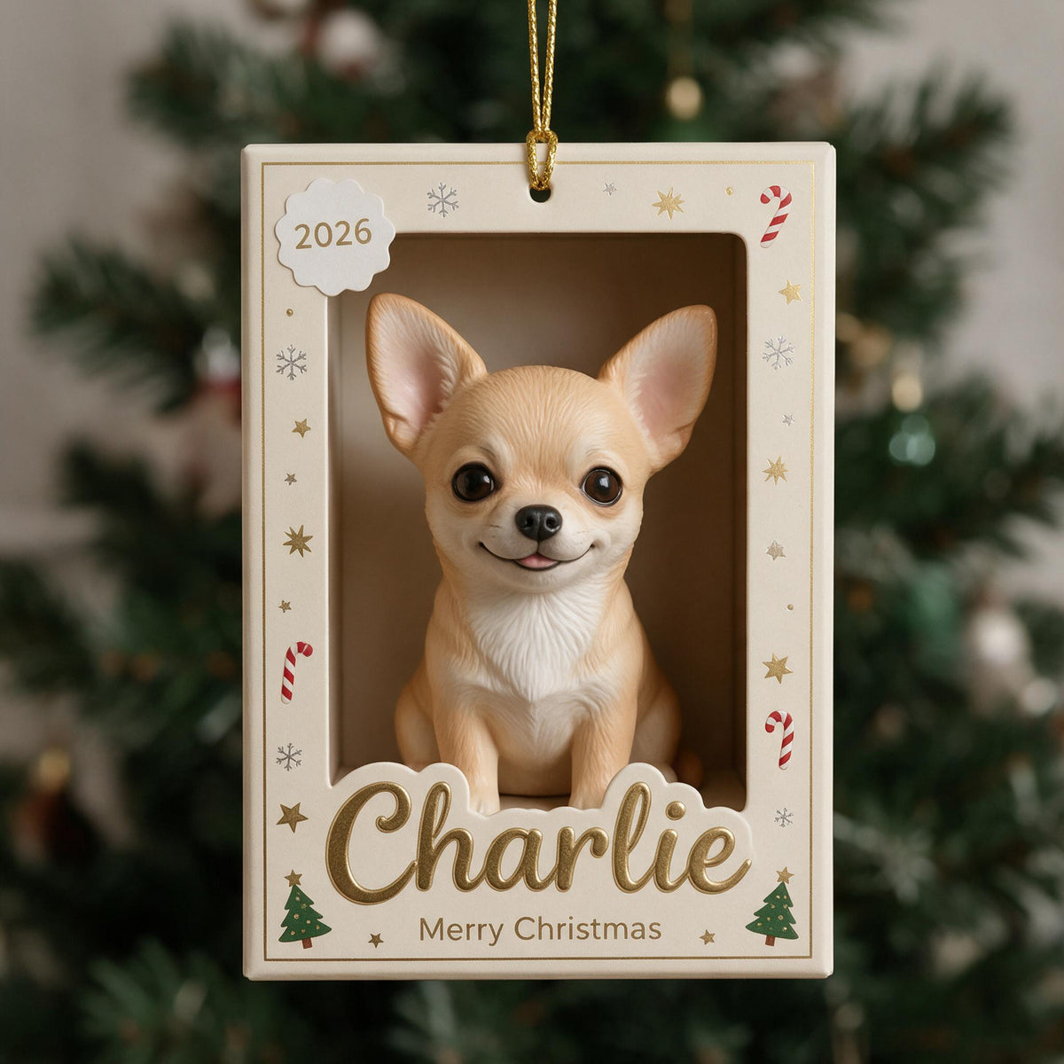 Personalized Fawn Chihuahua Christmas Ornament, Custom 2026 Pet Keepsake Gift for Chihuahua Owner Holiday Tree Decor