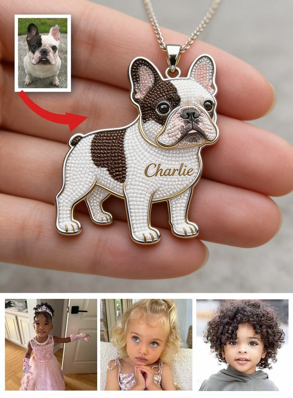 Personalized French Bulldog Shaped Metal Pendant Necklace Custom Engraved Name Gift for Frenchie Dog Owners